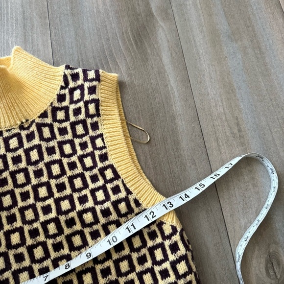Zara geometric jacquard wool blend knit mock neck dress yellow size small preppy - Picture 5 of 6